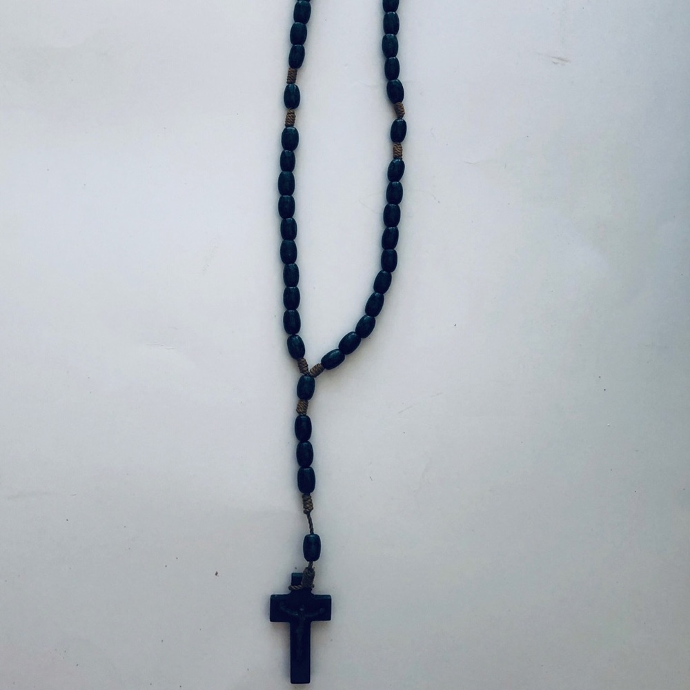 Wooded beaded cross necklace